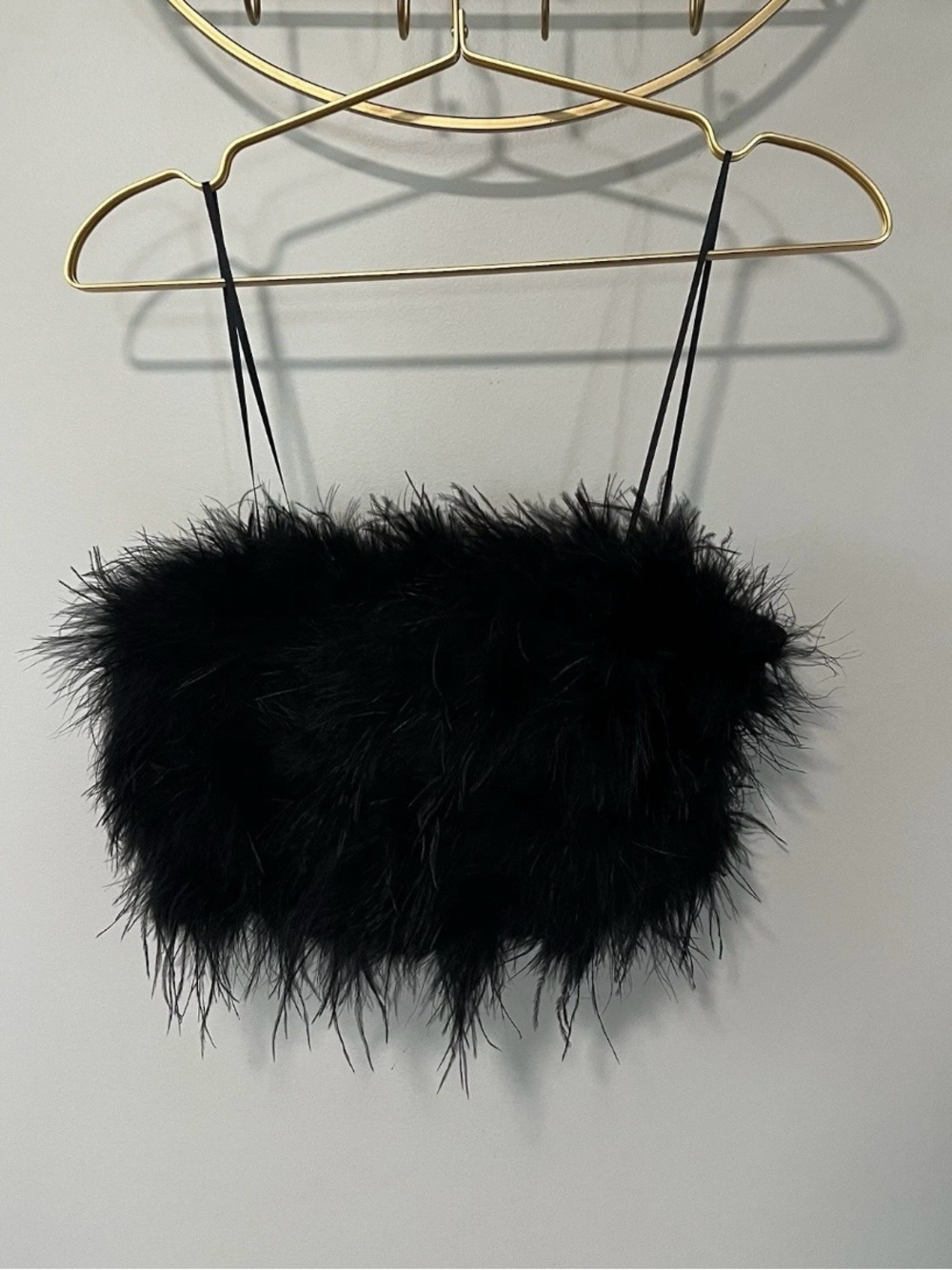 Klesru Black Feather Trim Camisole Top